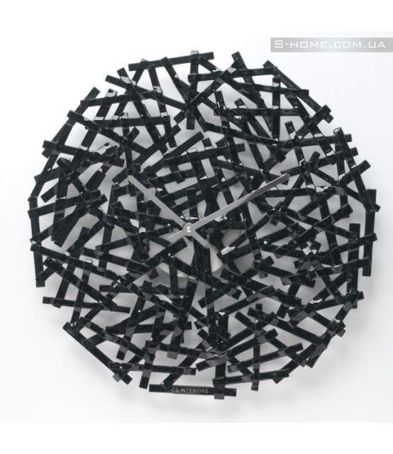 Чорний скляний настінний годинник S-Interiors Nero Linea